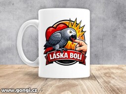 Hrnek - 0354 - Láska bolí - Papoušek žako když kousne